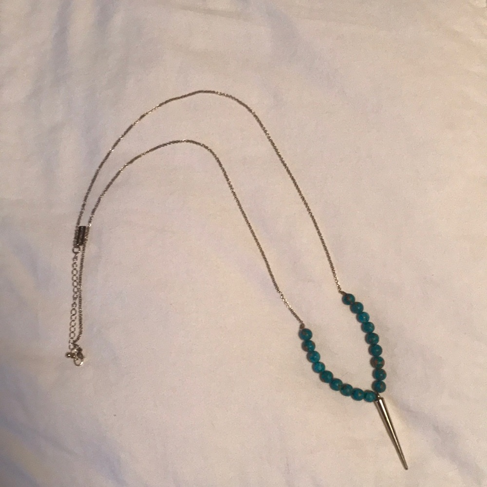 Turquoise and gold beaded long necklace